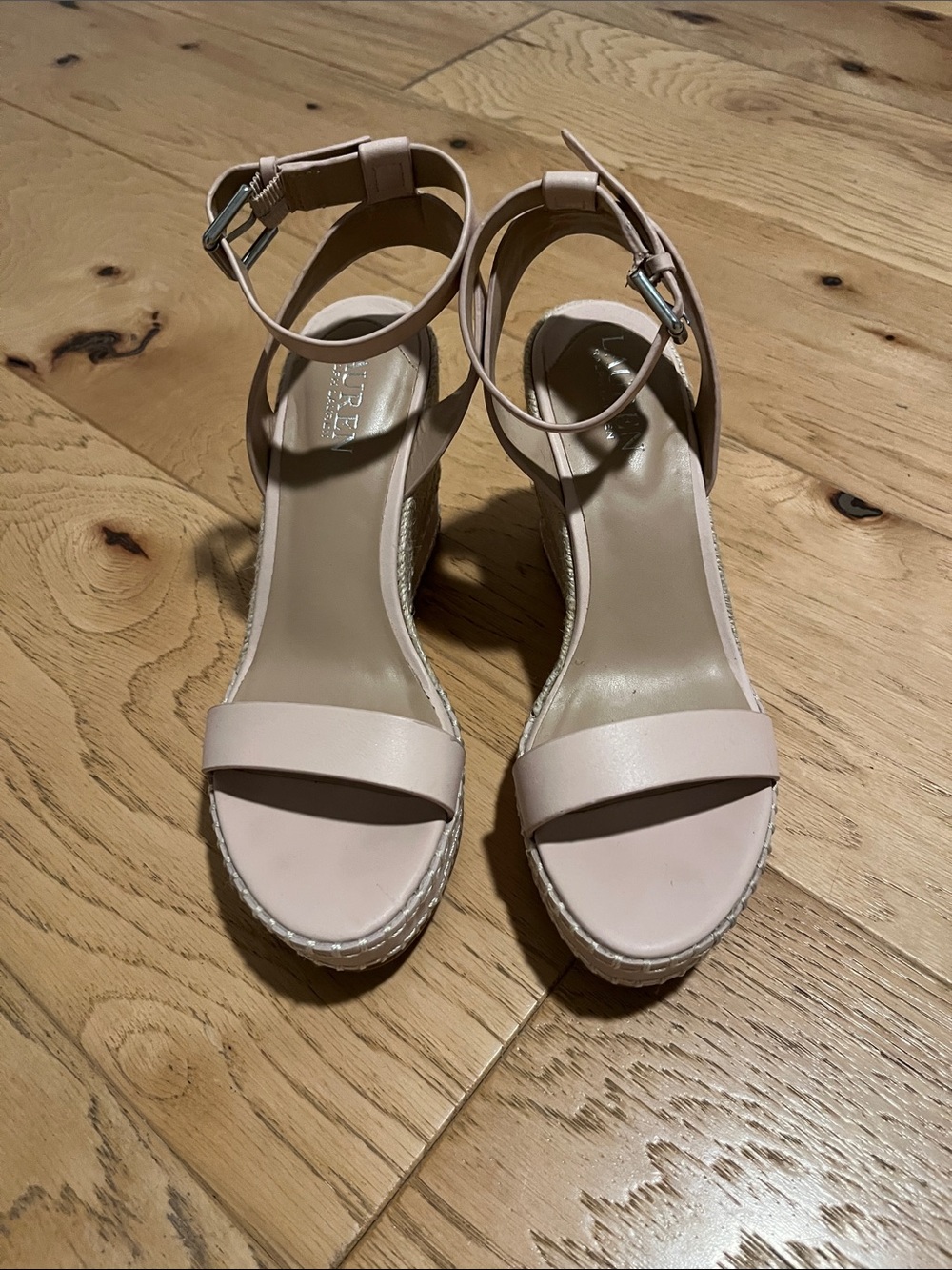 Lauren Ralph Lauren Pale Pink Ankle-Strap Espadrille Wedges